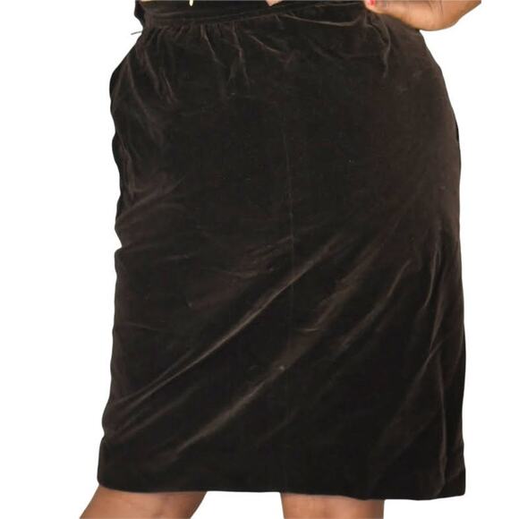 Yves Saint Laurent Velvet Skirt Brown Vintage Pencil Rive Gauche YSL Size 38 XS - Picture 3 of 12